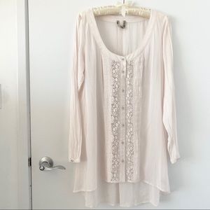 Vintage Free People Sheer Button Front Lace Detail Blouse in White Size M NWOT